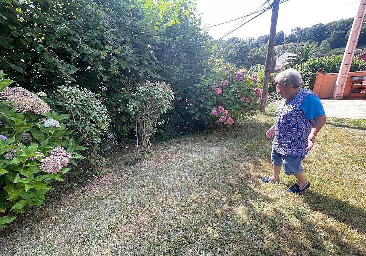 Amelia Fernández muestra el hundimiento de su finca por la erosión del río Montés