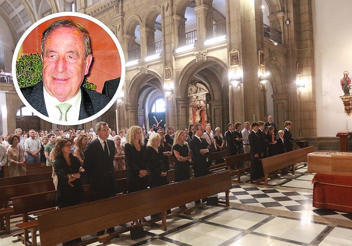 Viuda, hijos y nietos de Enrique Roces, en la primera fila de la iglesia de San José, donde fue despedido este martes a la una de la tarde.