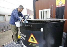Fernando Taboada manipula ejemplares de carabela portuguesa que se conservan, para su estudio, en Bioparc Acuario de Gijón.