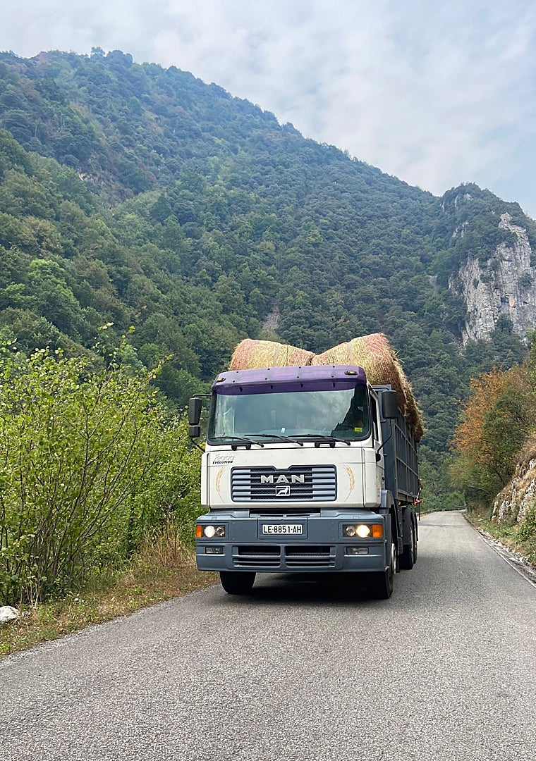 Imagen - Un cambión cargado de paja leonesa, esta tarde, camino de Villar de Vildas.