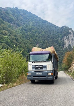 Imagen - Un cambión cargado de paja leonesa, esta tarde, camino de Villar de Vildas.