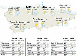 Mapa del tiempo en Asturias.