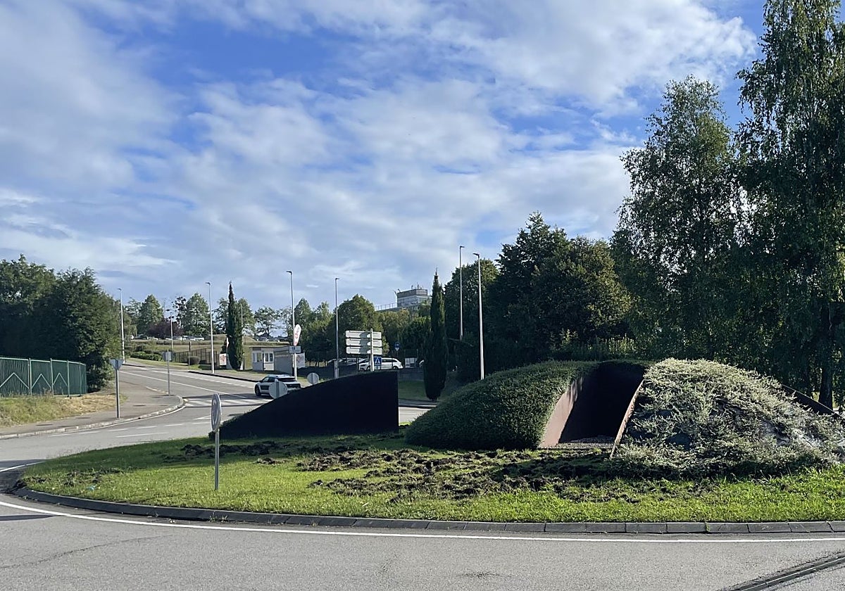 Desperfectos provocados por los jabalíes en la rotonda del Botánico.