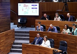 La bancada socialista, durante una votación, en la Junta General.