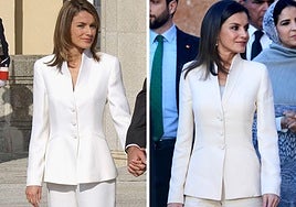 El traje de Armani que vistió la Reina Letizia para el día de su pedida, en 2003, y que repitió para el Día de San Valentín en 2019.