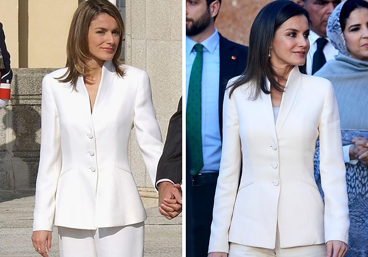 El traje de Armani que vistió la Reina Letizia para el día de su pedida, en 2003, y que repitió para el Día de San Valentín en 2019.