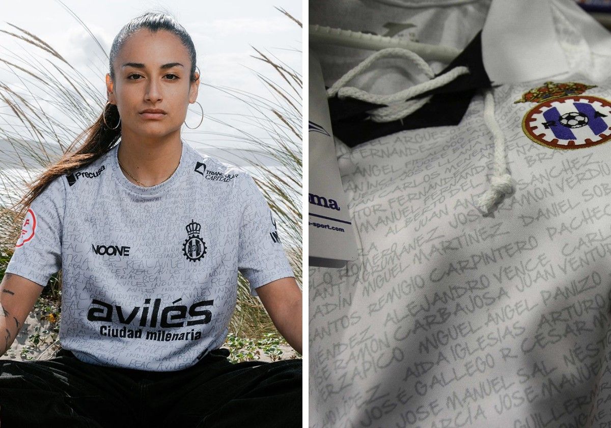 A la izquierda, la jugadora del femenino Tati, con la nueva equipación, y a la derecha la del 100 aniversario diseñada por Golplus en 2013.