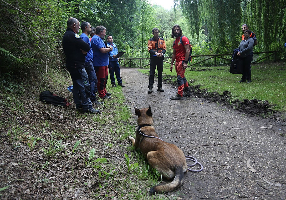 Una actividad con guías caninos en el parque de L'Acebera, el pulmón de Siero en Lugones.