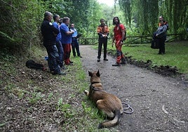 Una actividad con guías caninos en el parque de L'Acebera, el pulmón de Siero en Lugones.
