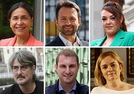 Dolores Carcedo, Álvaro Queipo, Carolina López, Xabel Vegas, Adrián Pumares y Covadonga Tomé, portavoces de los grupos parlamentos en la Junta.