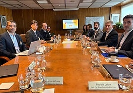 Los representantes asturianos, liderados por el consejero de Ciencia, Borja Sánchez, junto al equipo del Ministerio para la Transición, con Joan Groizard a la cabeza.