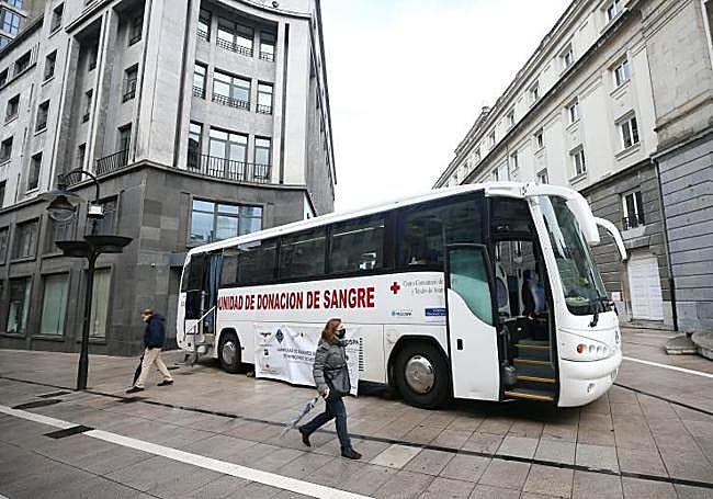 Unidad móvil de donación de sangre.