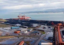 Carbones apilados en la terminal del puerto de El Musel que gestiona la EBHI.