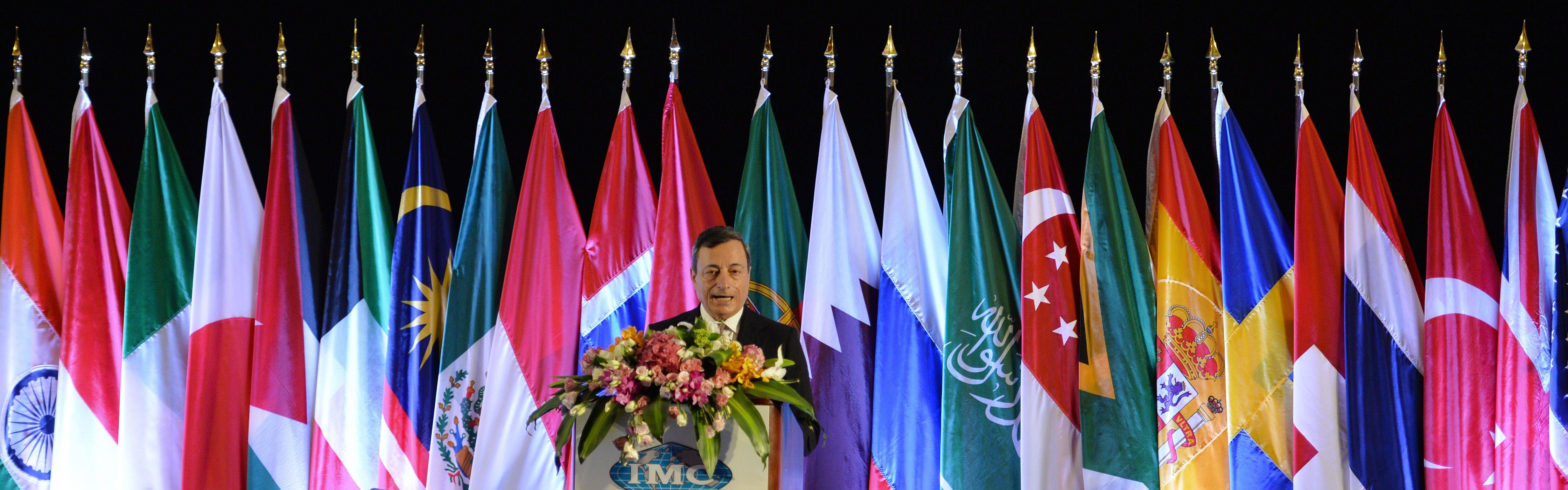 Mario Draghi, en el transcurso de una conferencia internacional.