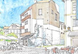 Dibujo realizado por Xuan Pedrayes que recrea el resultado final de los trabajos..