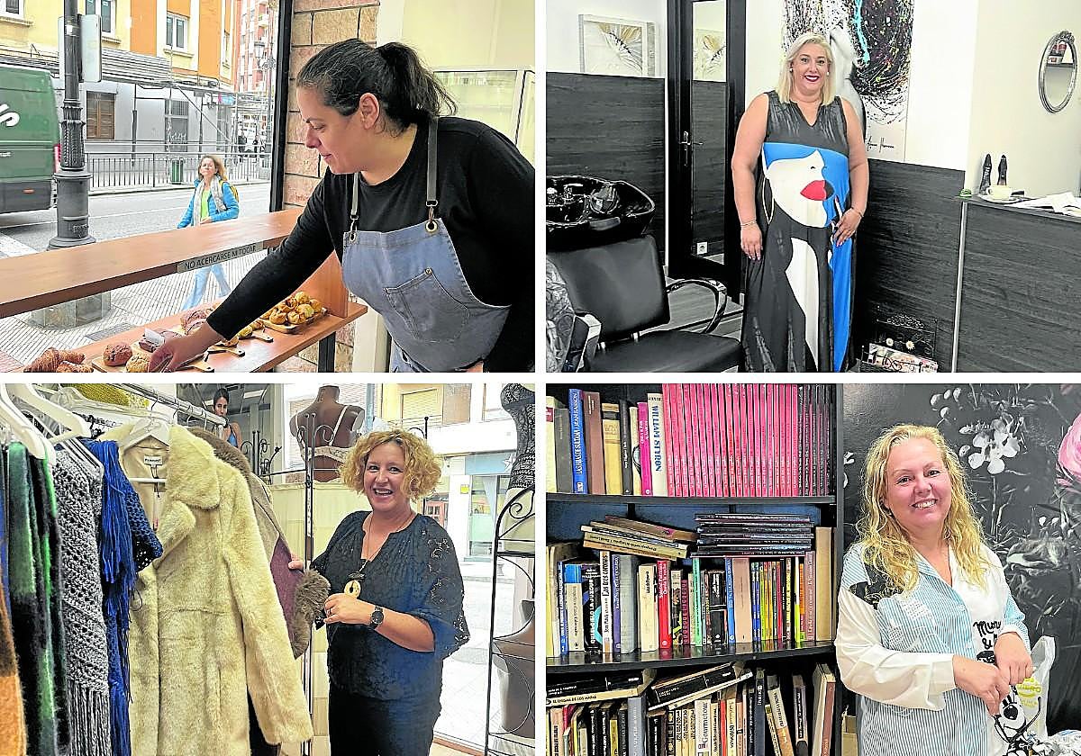 Ruth Álvarez, de Número 18; María Victoria García, de Peluquería El Secreto; Covadonga Vázquez, Lencería Covadonga; y Sandra Folgueras, de Trastos y Tesoros.