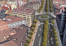 Recreación de la glorieta de Cuatro Caminos en vista aérea según el proyecto para Príncipe de Asturias de Ineco.