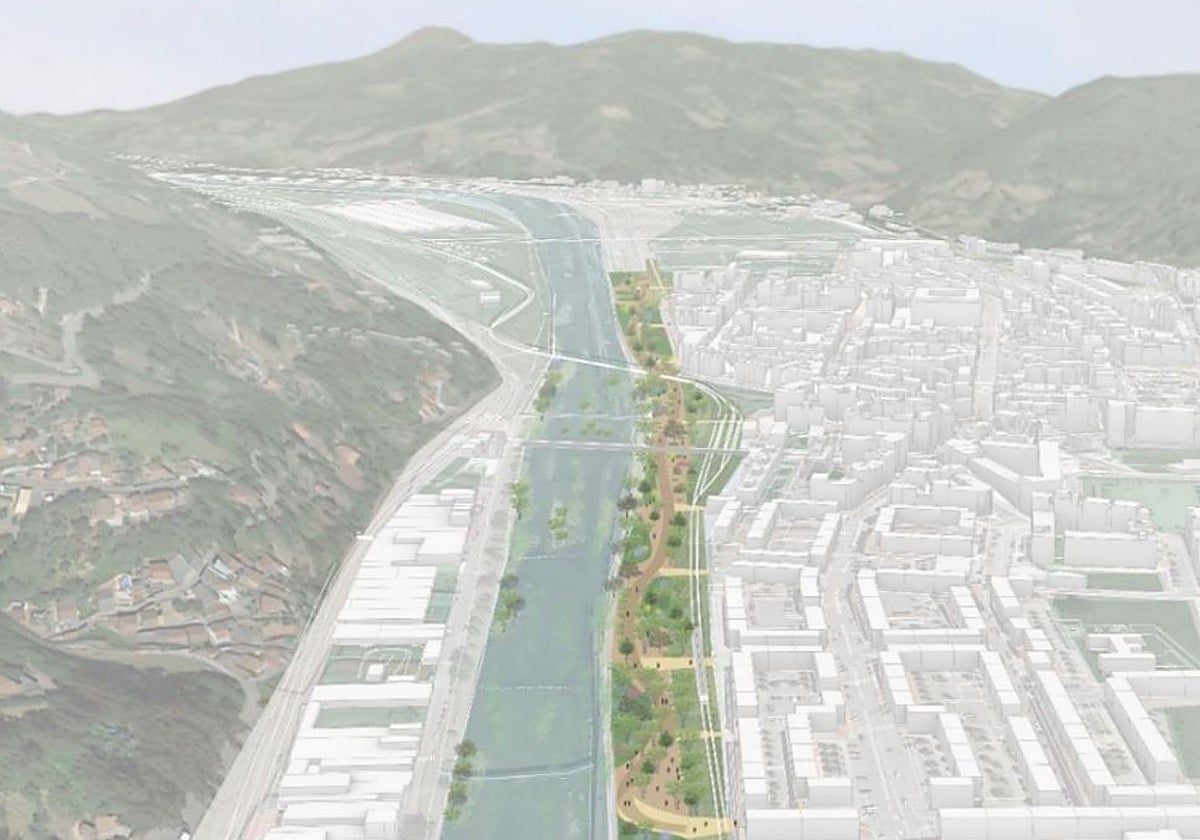 Recreación recogida en el PGO mierense donde se aprecia el gran bulevar una ver soterrada la autopista.