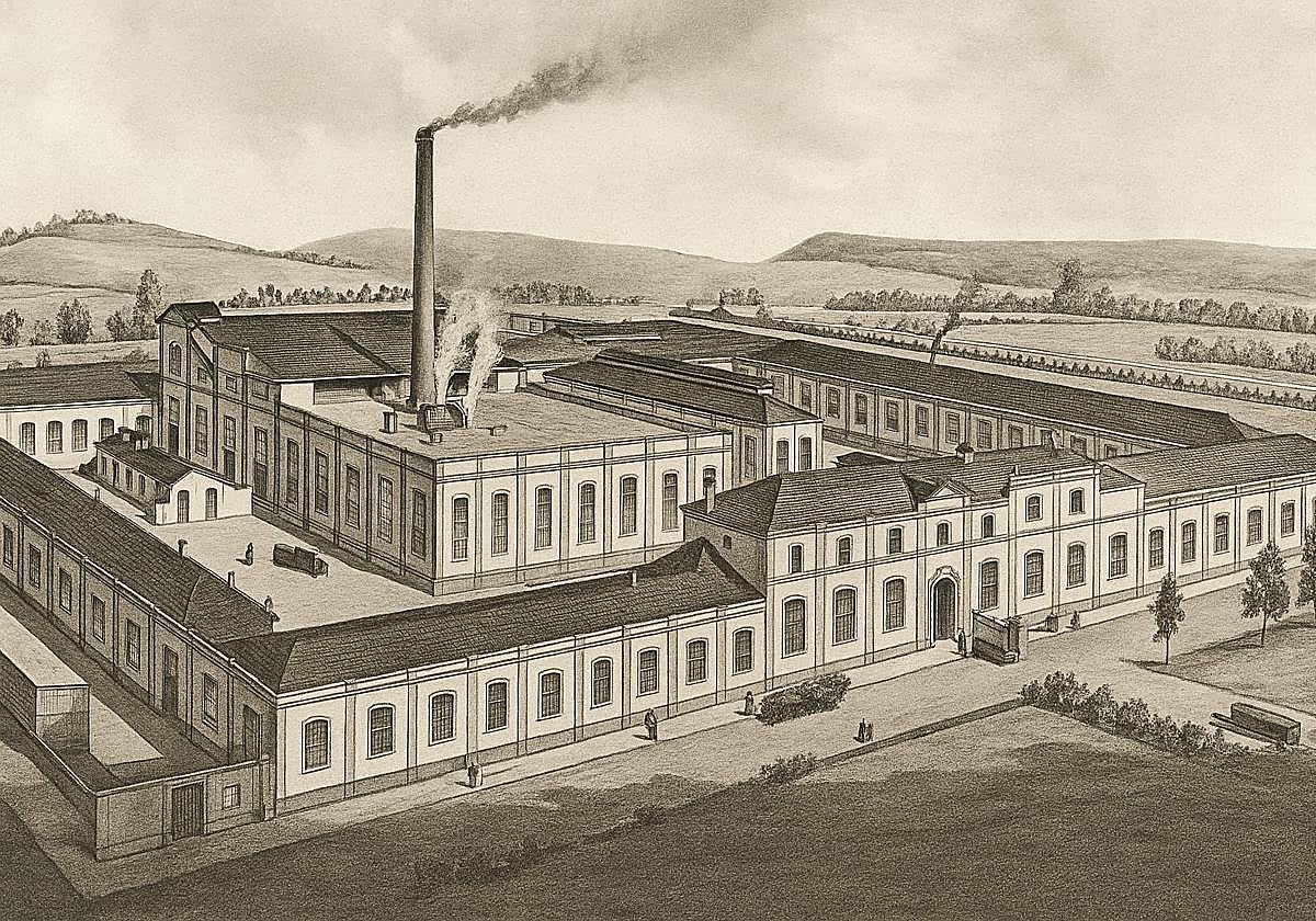 Recinto fabril de La Sombrerera con las manzanas de enfrente sin construir. Fecha: 1901