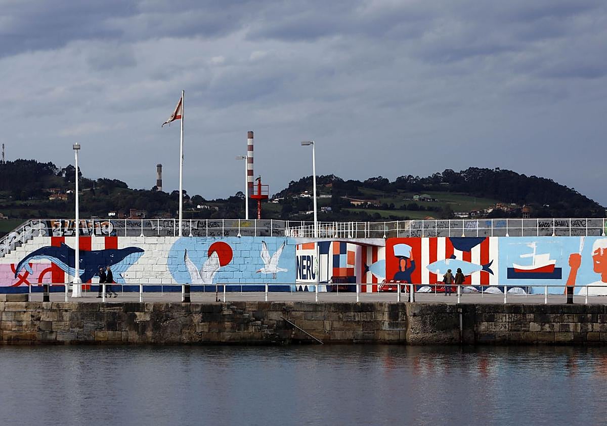 Imagen principal - Recuerdo a Rambal, en el nuevo mural del Puerto Deportivo de Gijón