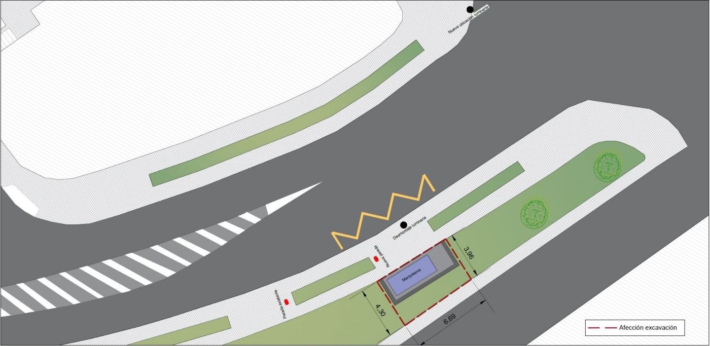 Imagen del cambio que se hará en la parada de la calle Avilés.