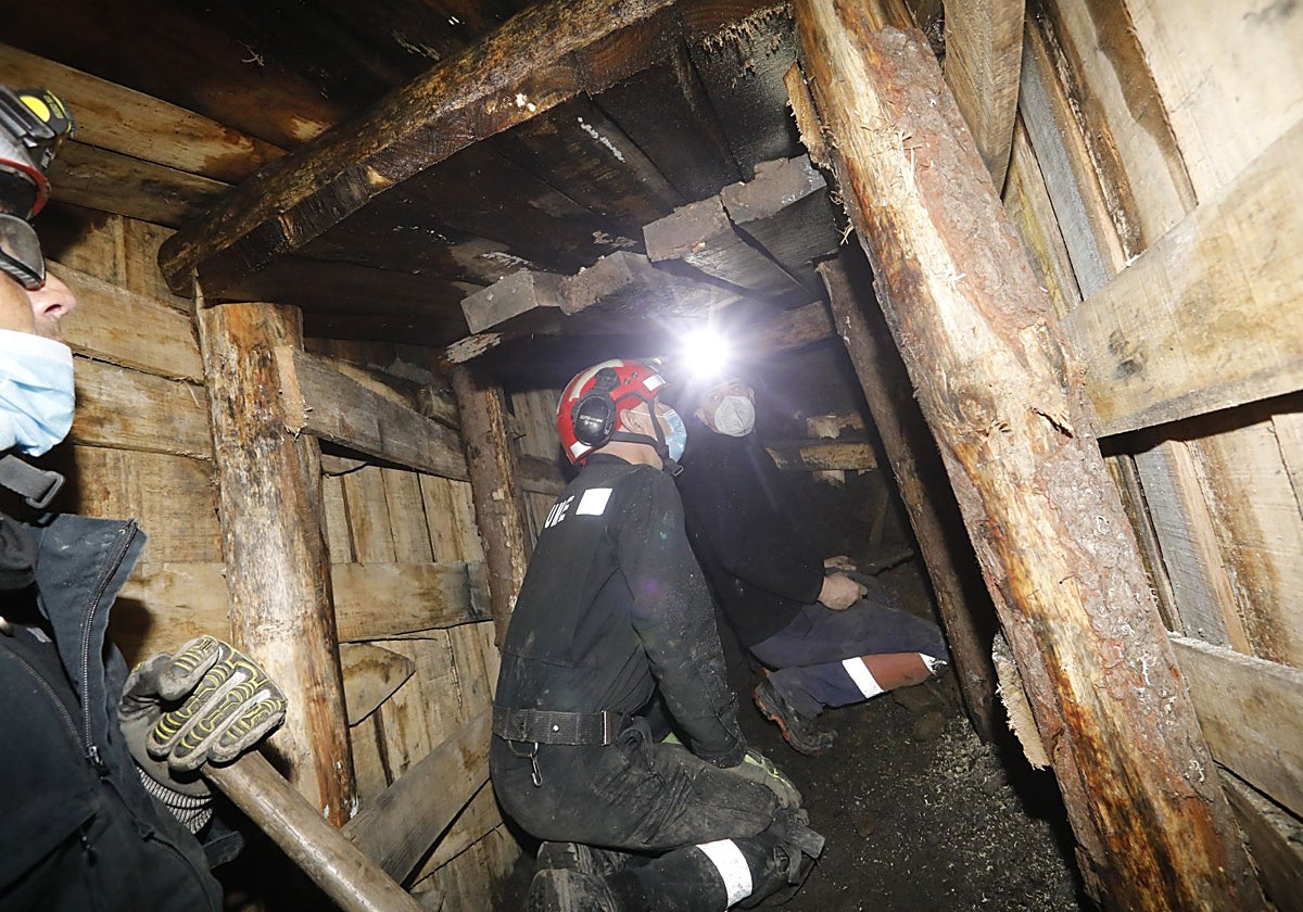 Varios miembros de la Brigada de Salvamento, durante un ejercicio con la UME.
