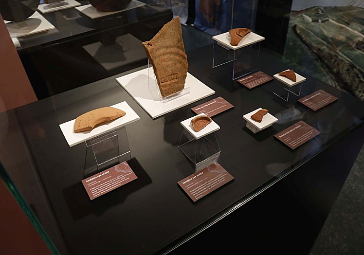 Fragmentos de cerámica expuestos en el Museo de la Campa Torres.