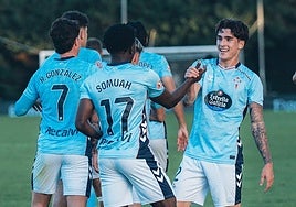 Los jugadores del Celta Fortuna celebran un gol esta temporada.