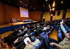 Una de las votaciones de la junta de accionistas de esta tarde en el Auditorio.