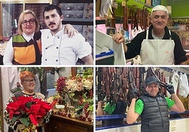 Begoña y Gabriel García, de Confitería El Vasco; Manuel García, de Carnicería Basi; Mari Carmen García, de Flores Ludimar; y Sergio Fernández, de Carnicería Sergio.