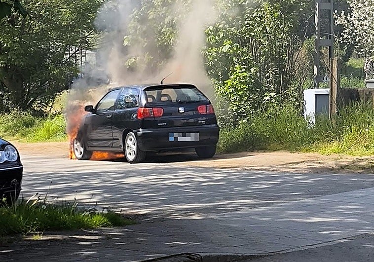Arde un coche junto a la senda del Nora en Pola de Siero