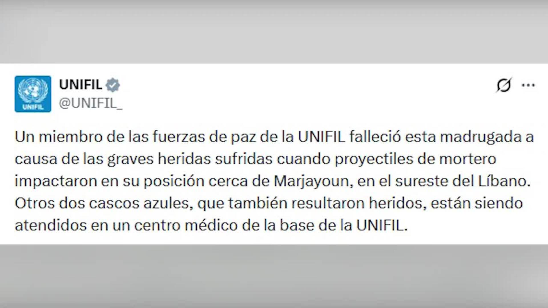 Muere un 'casco azul' serbio y dos españoles resultan heridos en un ataque en el sur de Líbano