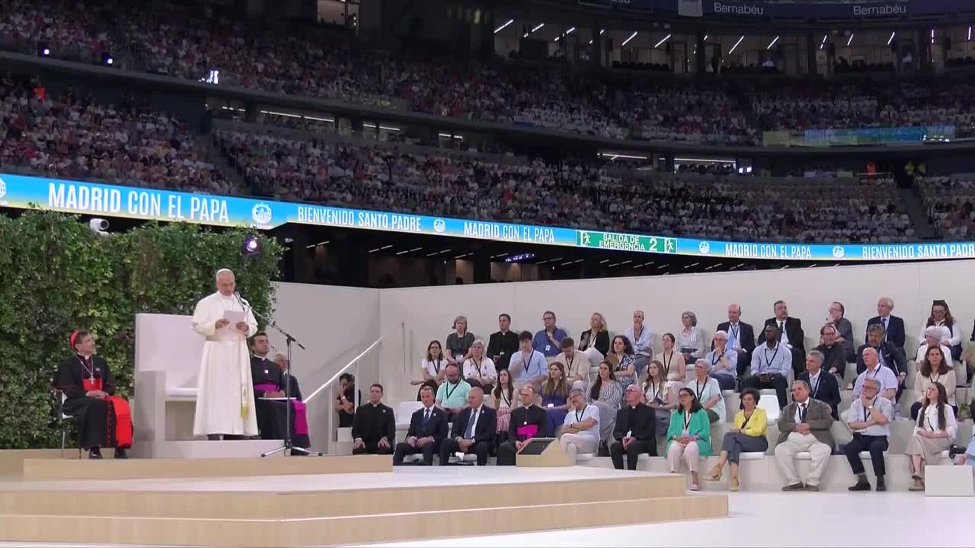 León XIV en el Bernabéu: "¡Hoy la Iglesia de Madrid ha hecho un golazo para siempre!"