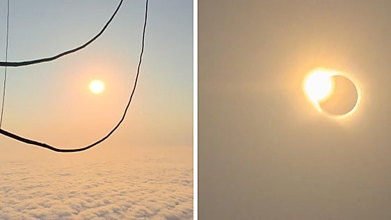 El eclipse en Asturias, en globo: así se vio por encima de las nubes del Naranco
