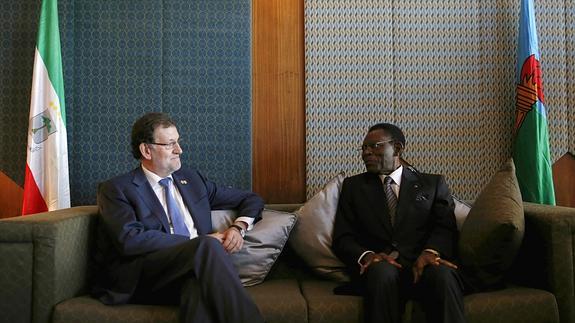 Rajoy, durante su reunión con Obiang. 