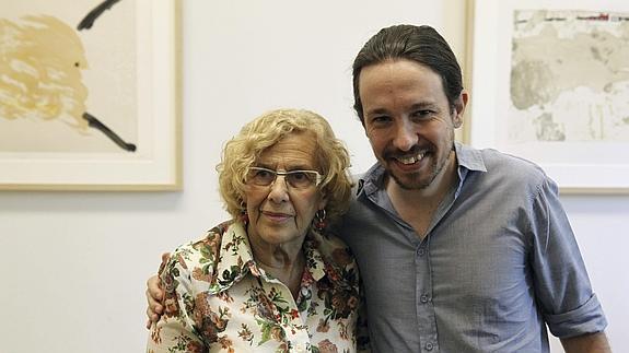 Manuela Carmena y Pablo Iglesias, en su reunión de hoy.