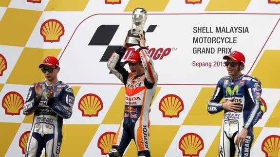 Lorenzo, Pedrosa y Rossi, en el podio. 