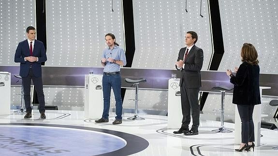 Un momento del debate entre los cuatro grandes partidos, el pasado día 7. 