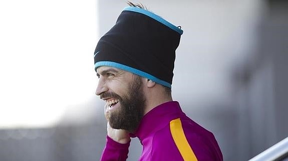 Gerard Piqué, durante un entrenamiento del Barça. 