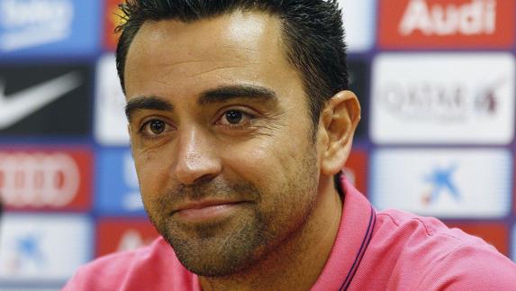 Xavi Hernández, durante una rueda de prensa con el FC Barcelona. 