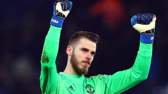 David de Gea celebra una victoria del Manchester United. 