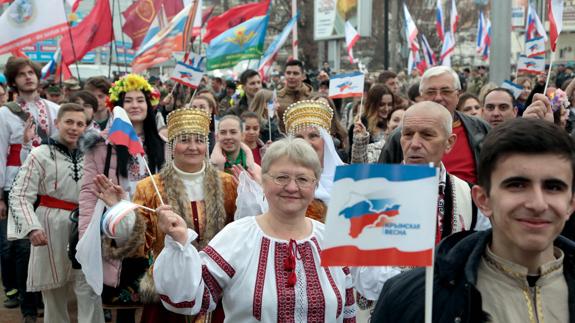 Manifestación prorrusa en Crimea.