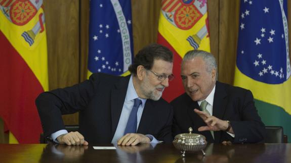 El presidente de Brasil, Michel Temer, con Mariano Rajoy.