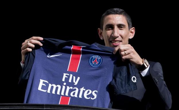 Ángel Di María, durante su presentación con el París Saint-Germain. 