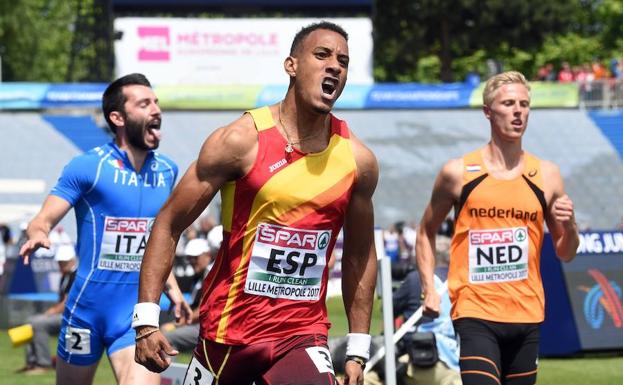 Orlando Ortega celebra su triunfo en Lille. 