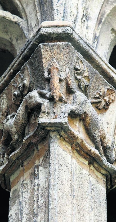 Una salamandra en un capitel del claustro de la Catedral. 