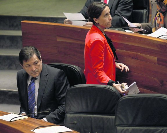 Javier Fernández y Dolores Carcedo, en un reciente pleno de la Junta General. 