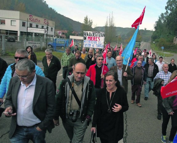 Un momento de la marcha a Mieres de ayer. 