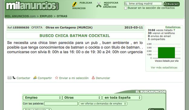 Un pub de Murcia busca una chica con título de Batman