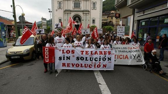 Manifestación de los trabajadores de Los Telares que tuvo lugar la semana pasada en Mieres.